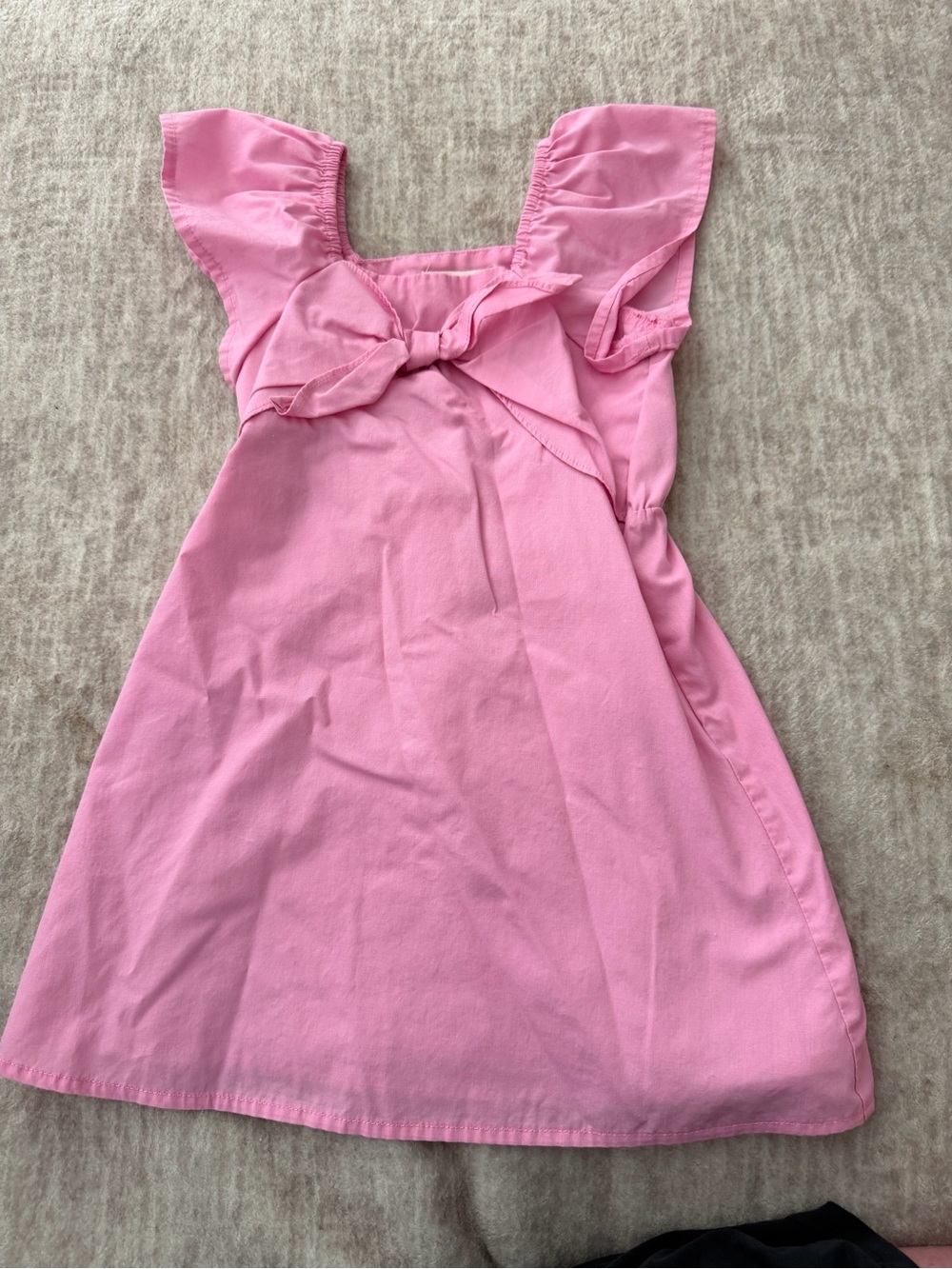 Girls Pink Flutter Sleeve Bow Dress |